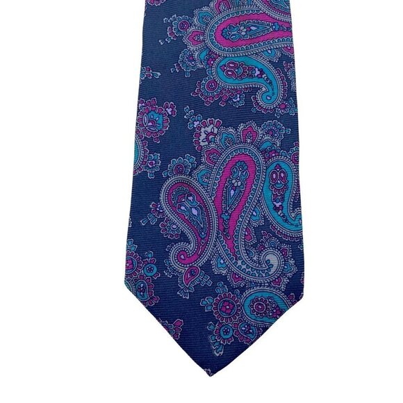 BRIAR American Editions Mens Necktie Luxury Silk Tie Blue Purple Paisley Vintage - Picture 4 of 8